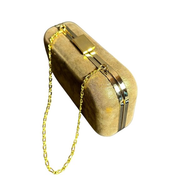 Banana Republic Gold Glitter Genuine Leather Clutch Evening Bag - Picture 3 of 10